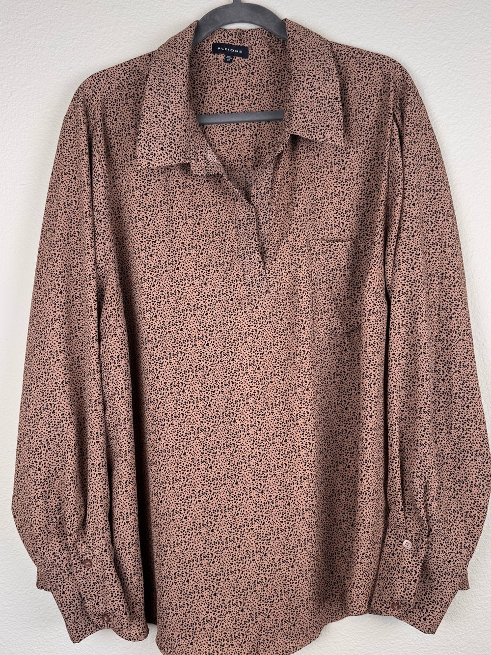 Pleione Womens 2X Leopard Cheetah Print Blouse Animal Print Long Sleeve Shirt